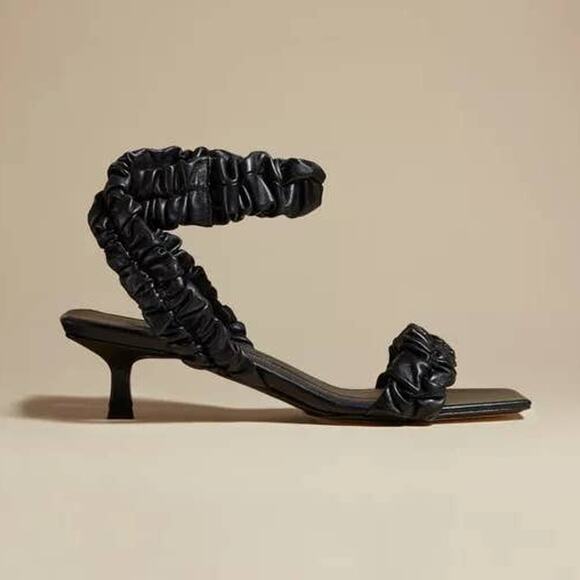 Khaite Lexington Black Ruched Leather Kitten-Heel Sandals (two different sizes) - Picture 1 of 16